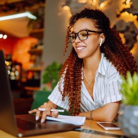 young lady working on laptop